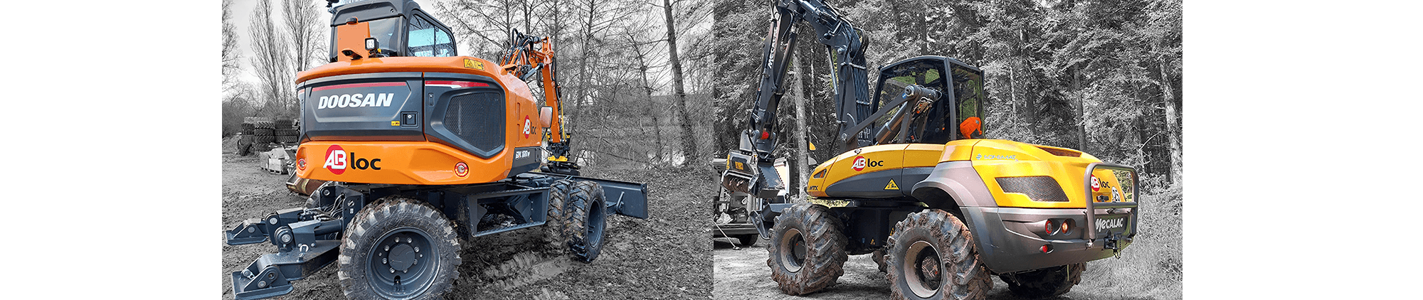 Pelles sur pneus Mecalac, Develon, Doosan à louer AB LOC